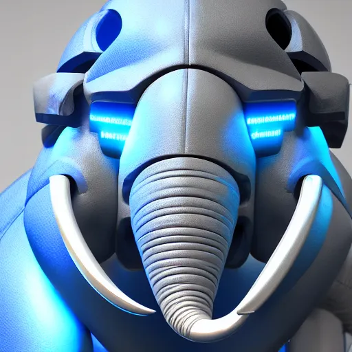 Image similar to hyper realistic cybertronic elephant. high details of body and face. complex aetheral mechanical body. blue led. cyberpunk style, intricate, trending on art station, 8 k render.