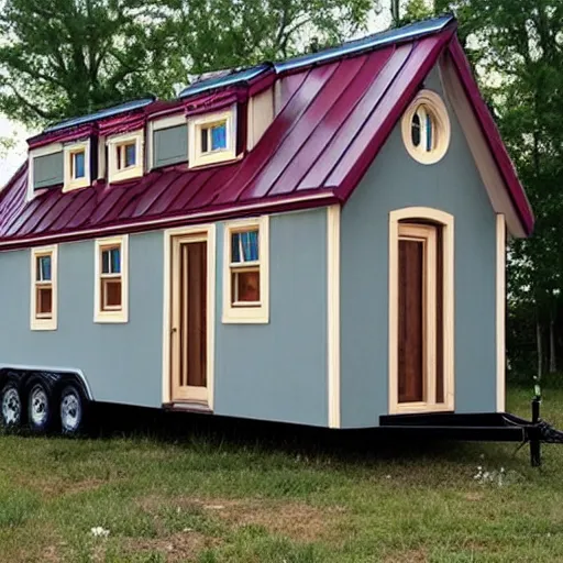 Prompt: tiny home that looks exactly like a ukrainian cathedral but on a trailer