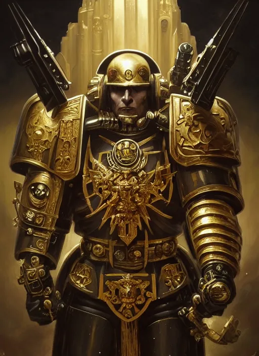 Prompt: putin as warhammer 4 0 k emperor, gold, portrait, intricate, elegant, highly detailed, digital painting, artstation, concept art, wallpaper, smooth, sharp focus, illustration, art by h. r. giger and artgerm and greg rutkowski and alphonse mucha