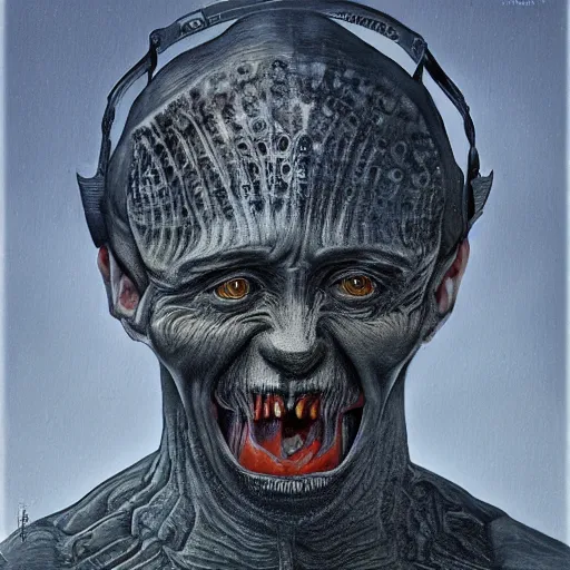 Image similar to portrait of mikhail nikolayevich zadornov abomination, photo - realistic, color image, 2 k, highly detailed, by h. r. giger