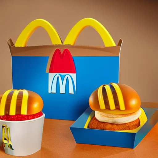 Prompt: mcdonalds happy meal made out of blue paint