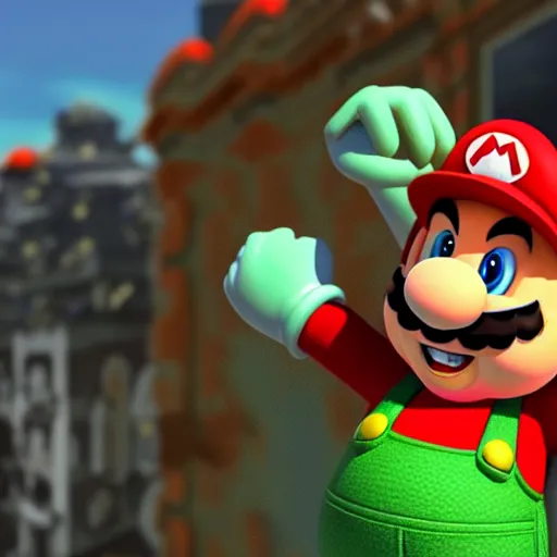 Image similar to Super Mario having a heart attack, 4K detail