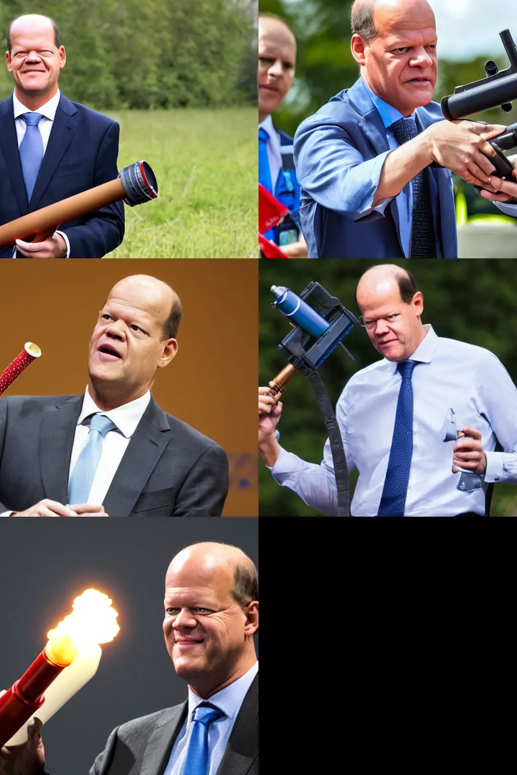 Prompt: Olaf Scholz holding a rocket launcher