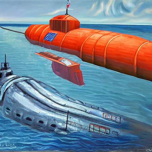 Image similar to oil painting picturing the inside of a submarine