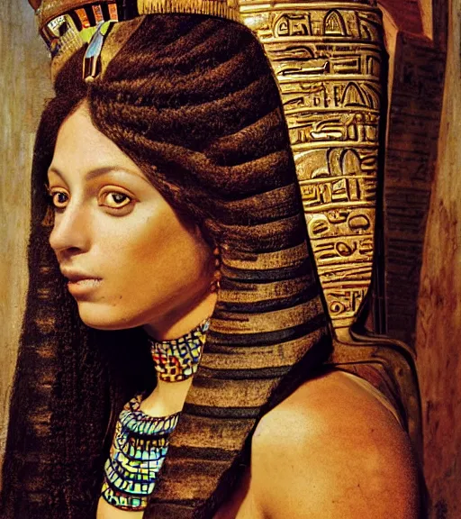 Image similar to portrait_photo_of_a_stunningly beautiful egyptian maiden, 16th century, hyper detailed by Annie Leibovitz, Steve McCurry, David Lazar, Jimmy Nelsson, professional photography