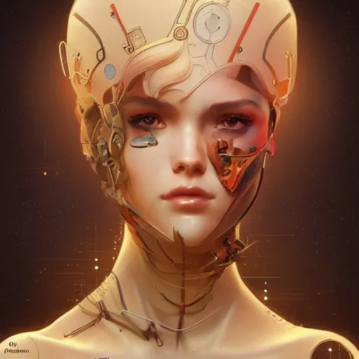 Image similar to female robot, incredibly detailed face, pretty face, true anatomy, art by artgerm and greg rutkowski and alphonse mucha
