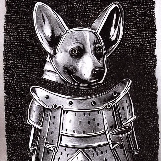 Prompt: Medieval corgi in a knights armor