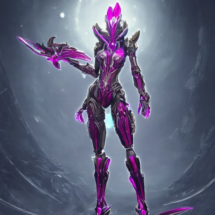 Image similar to highly detailed exquisite fanart, of a stunning beautiful female warframe, but as an anthropomorphic robot dragon, standing elegantly, shining reflective off-white plated armor, bright Fuchsia skin, sharp claws, full body shot, epic cinematic shot, realistic, professional digital art, high end digital art, DeviantArt, artstation, Furaffinity, 8k HD render, epic lighting, depth of field