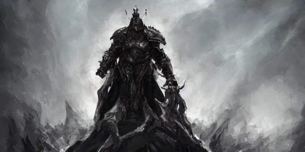 Image similar to King of hate standing on his throne , 4k, Wlop style, artstation, black armor, digital art, artstation top, fantasy