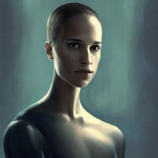 Prompt: Alicia Vikander in Ex Machina looking in the mirror, no noise, elegant, concept art, sharp focus, beautiful face!!, digital art, smooth defined outlines!!, by Brom, trending on Artstation, Tom Bagshaw, Sargent
