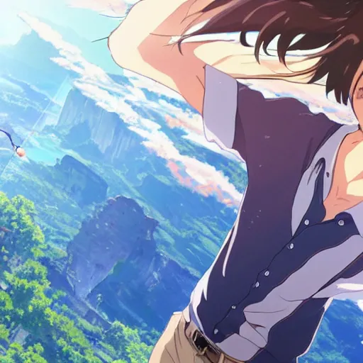 Image similar to Makoto Shinkai drawing himself in the movie Your Name