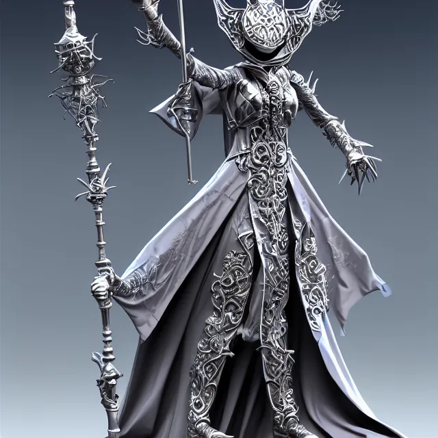 Image similar to elemental moon witch in ornate silver robes and staff, highly detailed, 8 k, hdr,, clayton crain