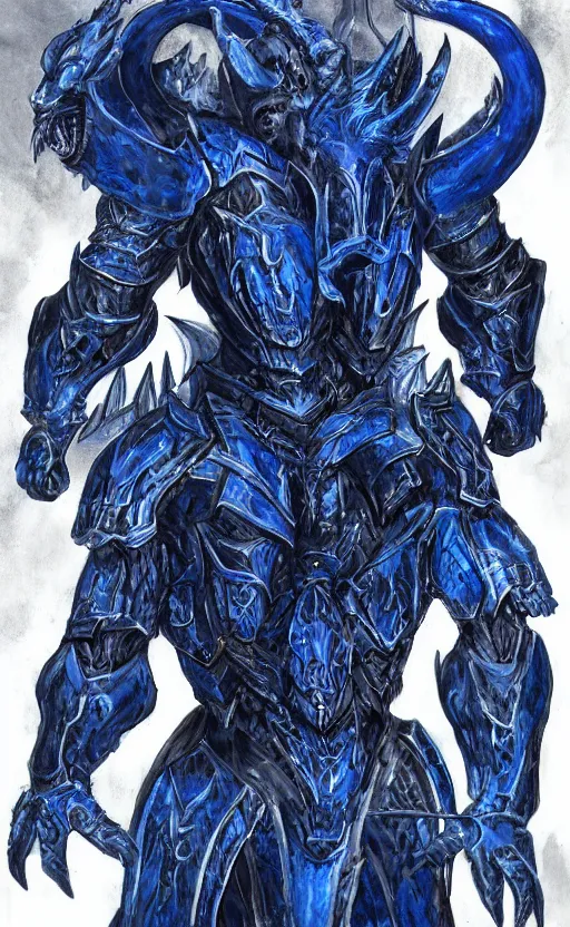 Prompt: Gothic in dark and blue dragon armor. By William-Adolphe Bouguerea, highly_detailded