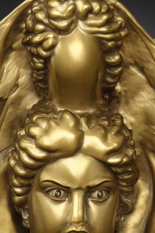 Image similar to archangel Michael, face, closeup, ultra detailed, bronze, Guido Reni style