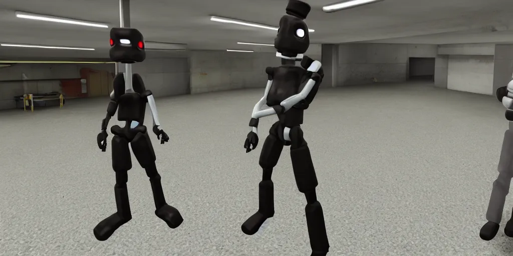 Prompt: gmod next bot obunga handcam footage in a parking garage, gmod, nextbot, garrys mod, scary, dark