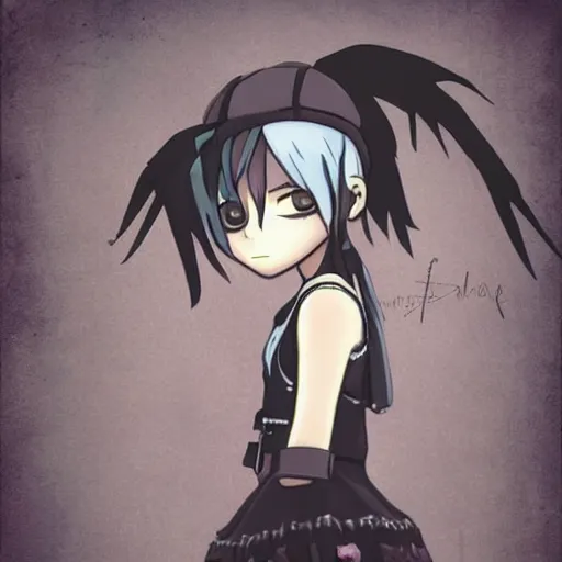 Prompt: punk little girl, profile picture, grunge fashion, reflection, cute artwork, inspired by made in abyss, gothic style