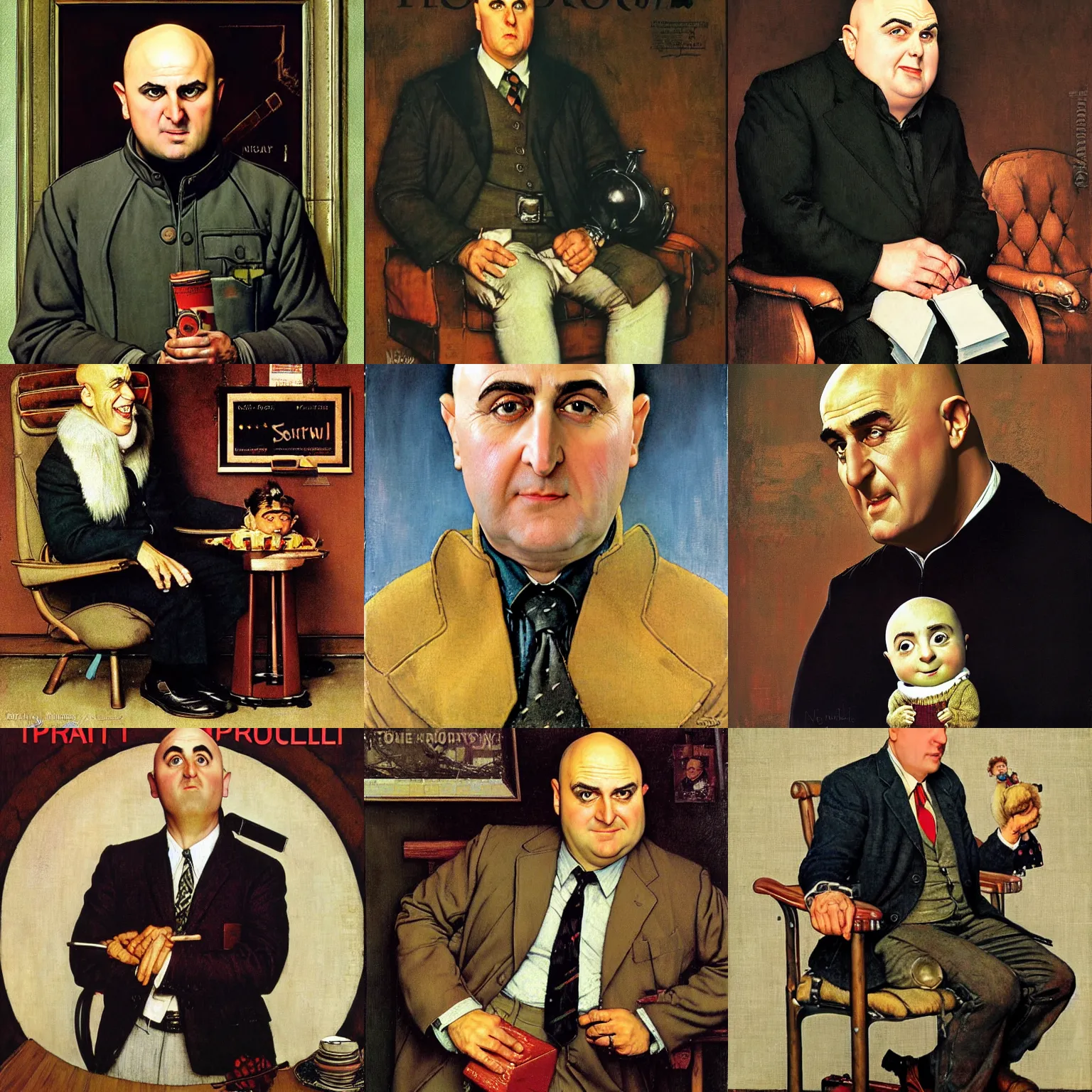 Prompt: portrait of Gru by Norman Rockwell