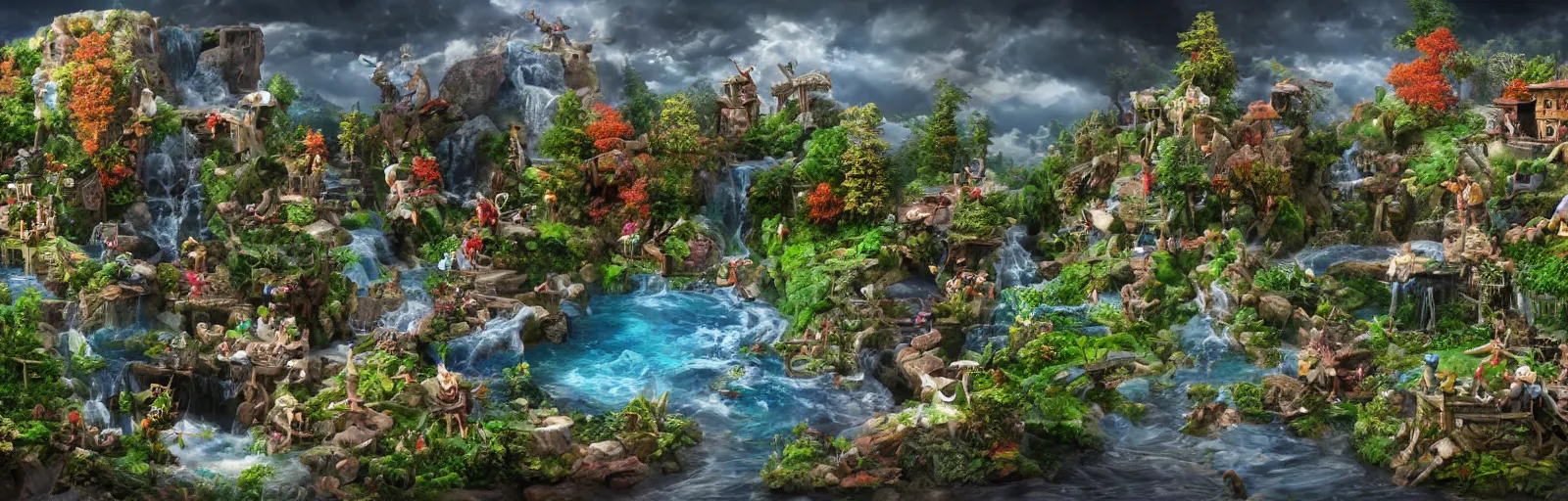 Prompt: an intricate diorama portraying the four season,water,high quality,beautiful,4k,3d,cartoony,artstation