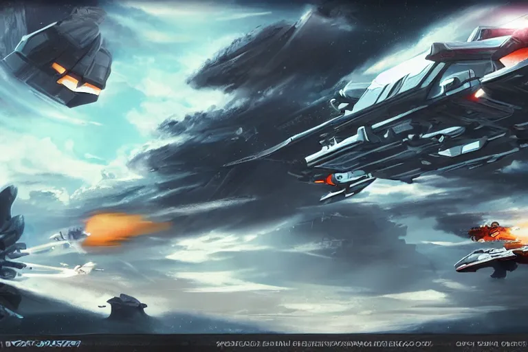 Image similar to spaceship battle, concept art, cinematic