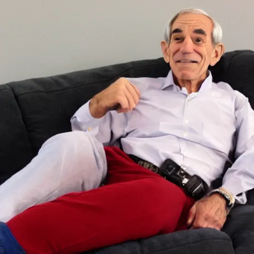 Image similar to ron paul showing off his anime body pillow