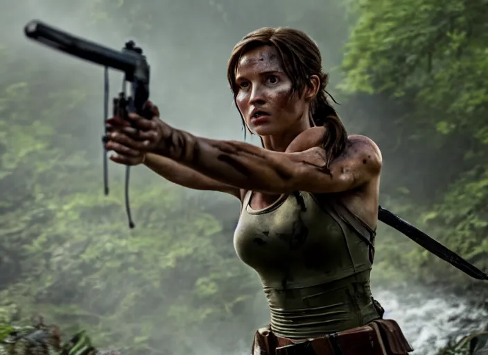 Image similar to film still of!!!! daisy edgar jones!!! as lara croft in new tomb raider movie, 8 k