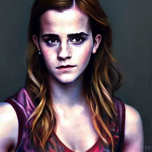 Image similar to realistic Portrait painting of Emma Watson as WrestleMania contestant, made by Michaelangelo, physical painting, Sharp focus,digital art, bright colors,fine art, trending on Artstation, unreal engine.