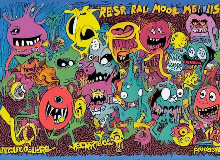 Image similar to aaahh!!! real monsters pop band, detailed facial expression, surrealism aesthetic