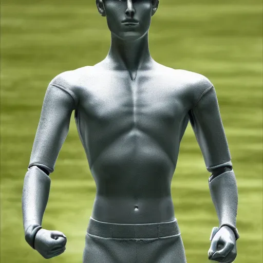 Prompt: a realistic detailed photo of a guy who is an attractive humanoid who is half robot and half humanoid, who is a male android, soccer player cristano ronaldo, shiny skin, posing like a statue, blank stare, by the pool, on display