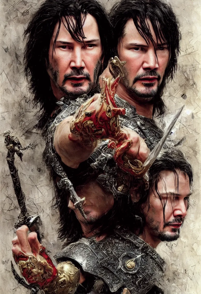 Prompt: young keanu reeves as donald trump, legendary warrior, heroic fighter, lord of the rings, tattoos, decorative ornaments, battle armor, by omar ortiz, carl spitzweg, ismail inceoglu, vdragan bibin, hans thoma, greg rutkowski, alexandros pyromallis, perfect face, fine details, realistic shading photorealism