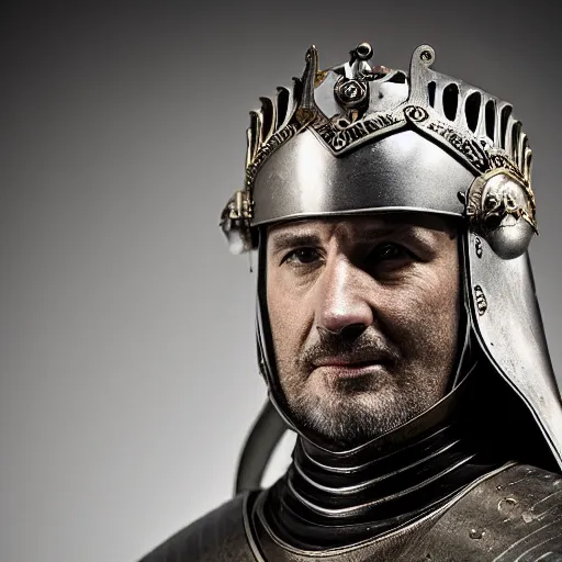 Image similar to richard iv the roman king photo, real human, soft studio lighting, 6 0 mm lens in full armor