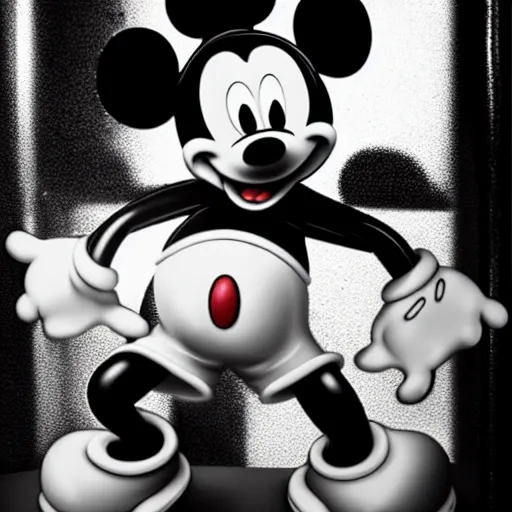 Image similar to close shot of mickey mouse wearing a latex outfit in the berghain toilette, berlin style, photography by sven marquardt, highly detailed, photorealistic, 4 k