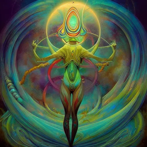 Image similar to psychedelic ayahuasca artwork of esao andrews frank peter mohrbacher, energy body, sacred geometry, esoteric art, divinity, detailed, magic the gathering art