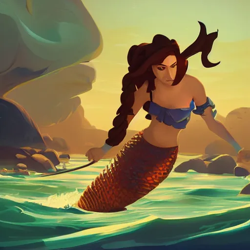 Image similar to painting mermaid treasure on sea of thieves game avatar hero smooth face median photoshop filter cutout vector, behance hd by jesper ejsing, by rhads, makoto shinkai and lois van baarle, ilya kuvshinov, rossdraws global illumination