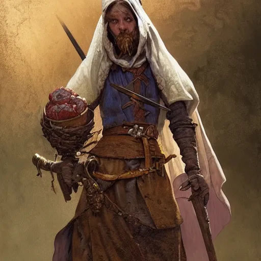 Image similar to medieval zombie peasant, D&D character, highly detailed, digital fantasy character, painted portrait, artstation, concept art, hard focus, illustration, art by artgerm and greg rutkowski and Alphonse Mucha and Craig Mullins, James Jean, Andrey Ryabovichev, Mark Simonetti and Peter Morbacher, 16k,