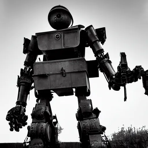 Prompt: giant robot in world war 1 black and white historical photo photoreallistic 4k