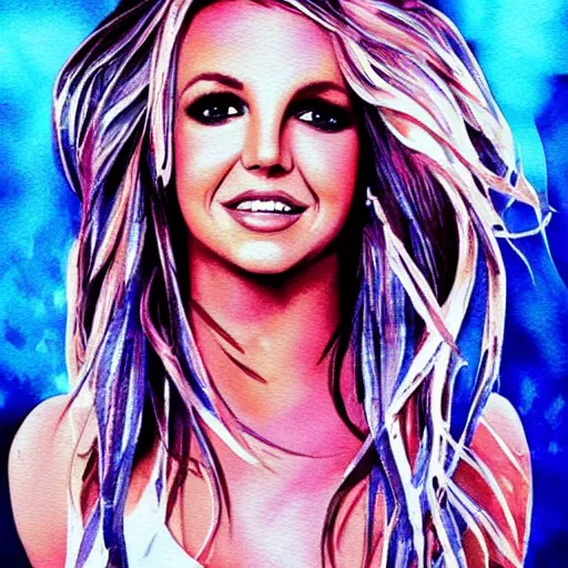 Prompt: “ britney spears watercolor painting, ultra detailed portrait, 4 k resolution ”