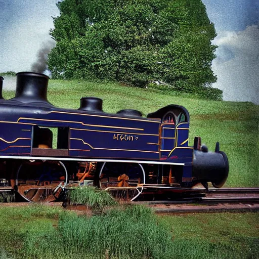 Image similar to an image of the historical train that inspired thomas the tank engine, worn photograph, 1 8 0 0's