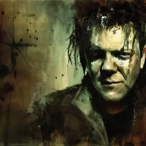 Image similar to kiefer sutherland in the lost boys painted by jeremy mann