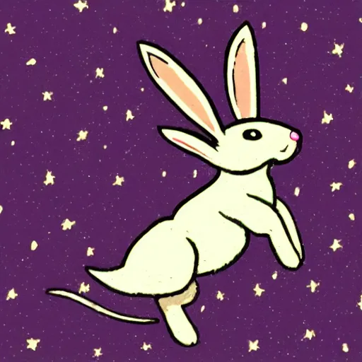 Prompt: kamikaze rabbit riding a rocket above earth in the style of merry melodies