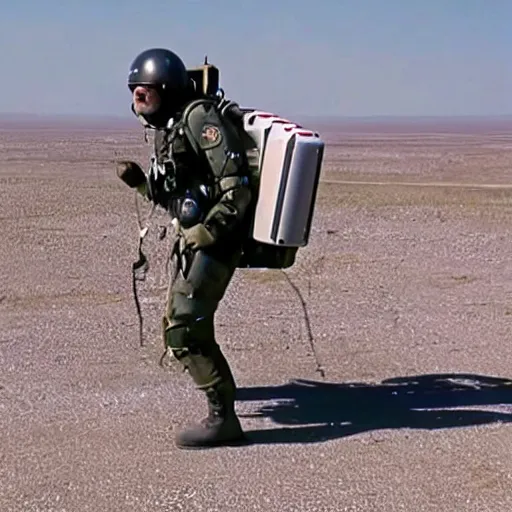 Image similar to a jetpack failure, military footage