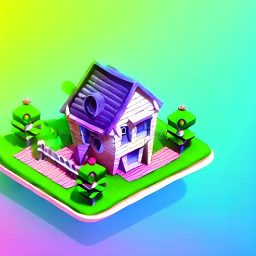 Image similar to Isometric 3D Fantasy Cute House, 3D Illustration, game art, very realistic, no background, 4k, 3D character, very colourful, cinematic lighting, soft neon, CGI render, trending on Behance