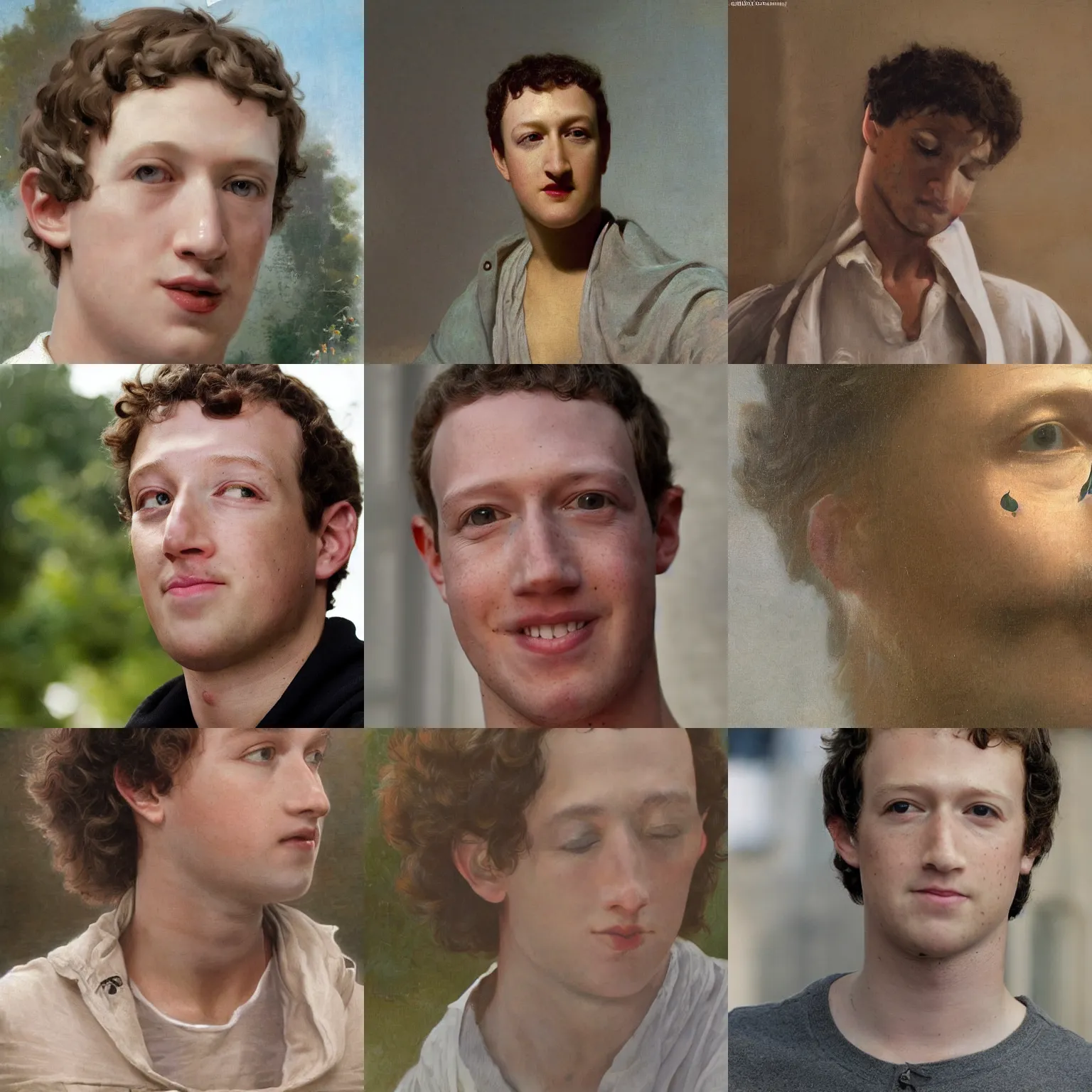 Image similar to close up of amazingly handsome noble man.Mark Zuckerberg.Very Attractive ! Asthetics ! Art by William-Adolphe Bouguereau. During golden hour.Natural detail. Beautiful. 4K. Award winning.