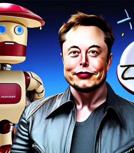 Prompt: portrait of elon musk as a robot chicken character, intense, high quality, high detail