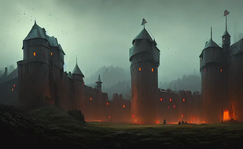 Prompt: an old medieval stronghold with moody and cinematic lighting by simon stalenhag and darek zabrocki, cinematic and atmospheric, concept art, artstation, trending on artstation