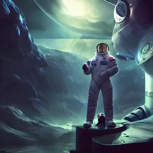 Image similar to portrait of elon musk as an astronaut, league of legends amazing splashscreen artwork, splash art, natural light, elegant, photorealistic facial features, intricate, fantasy, detailed face, atmospheric lighting, anamorphic lens flare, cinematic lighting, league of legends splash art, hd wallpaper, ultra high details by greg rutkowski