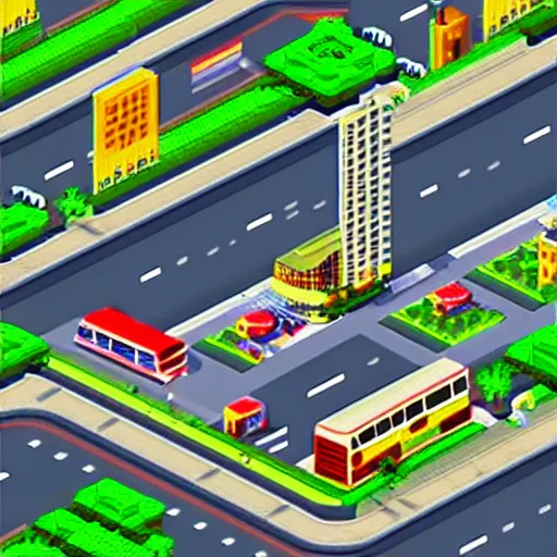 Prompt: Avenida Paulista in SimCity2000 style. isometric. retro. pixelart. maxis.