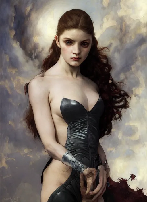 Image similar to portrait demon half human, elegant, wearing a bomber jacket, armor, hyper realistic, whitehorns, extremely detailed, dnd character art portrait, fantasy art,, dramatic lighting, vivid colors, artstation, by edgar maxence and caravaggio and michael whelan and delacroix, lois van baarle and bouguereau