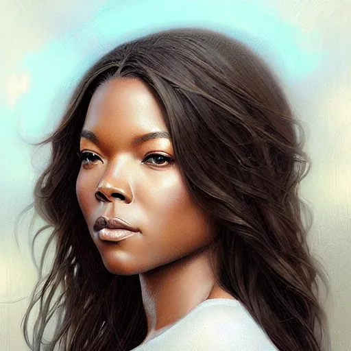 Image similar to beautiful striking Pre-Raphaelite Gabrielle Union by Artgerm and Greg Rutkowski, pale, intricate, elegant, highly detailed, digital painting