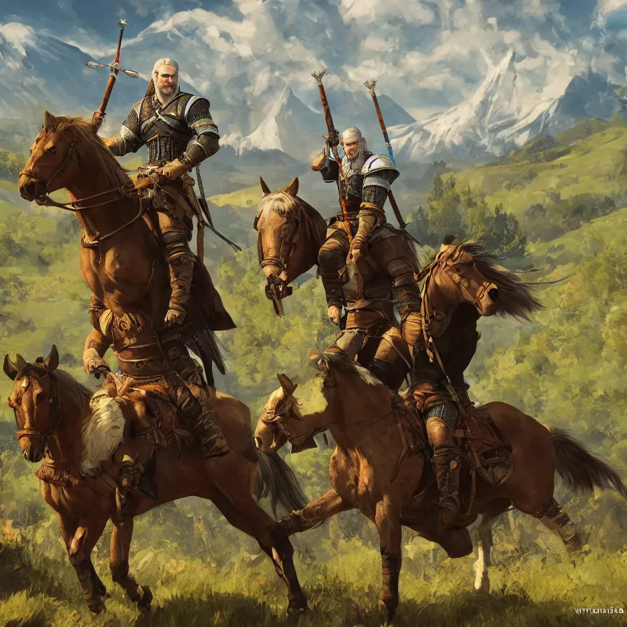 Prompt: witcher 3 the wild hunt riding in naglfar, in the style of fernando amorsolo drawings, artistic, highly detailed, 8 k, landscape