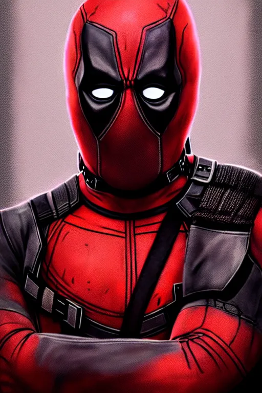 Image similar to Boris Johnson as Deadpool, realistic portrait, symmetrical, highly detailed, digital painting, artstation, concept art, smooth, sharp focus, illustration, cinematic lighting, art by artgerm and greg rutkowski and alphonse mucha